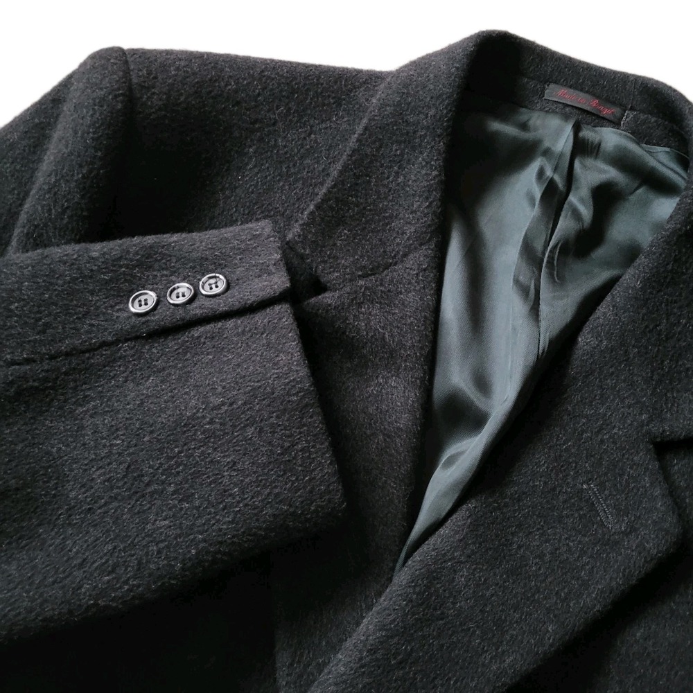 Vintage Nino Cerruti Men Knee Length Dark Gray Cashmere Wool Coat Woven Italy XL